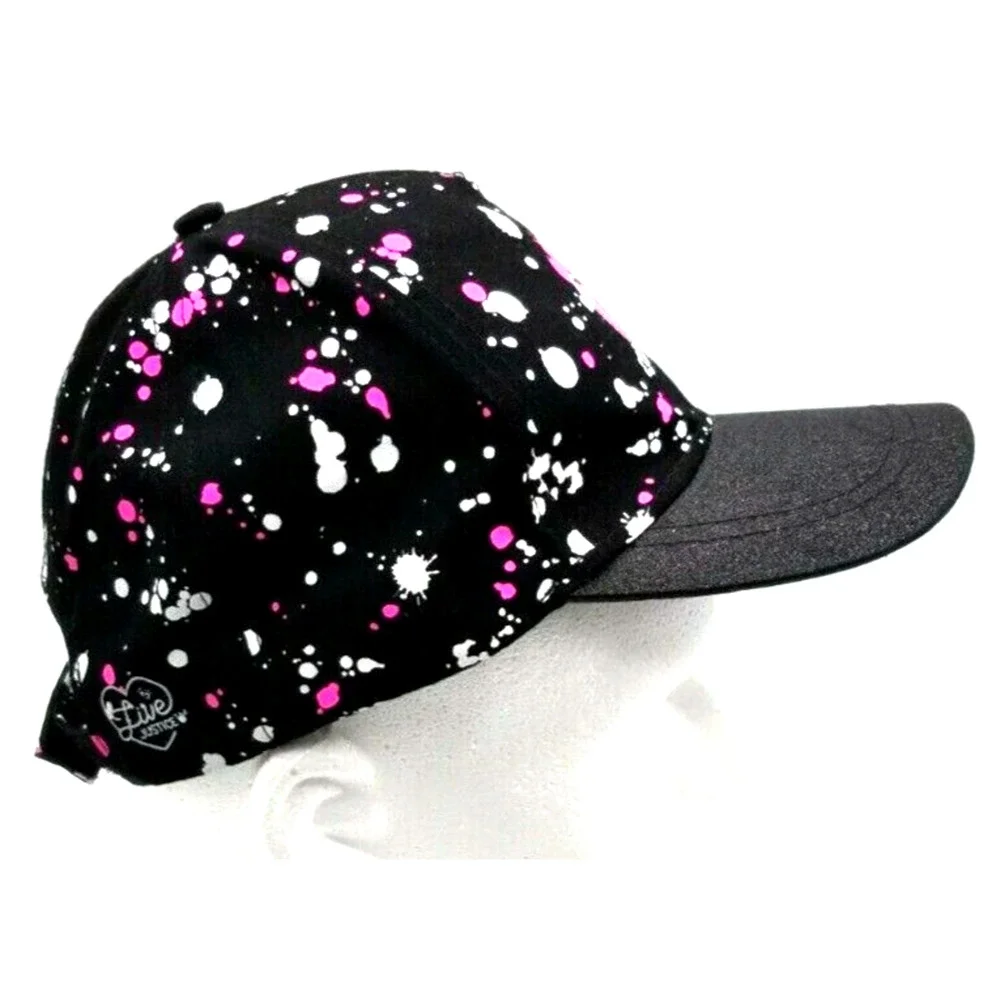 Justice Girl Squad Baseball Cap Black Pink Heart Paint Splatters SUPER CUTE